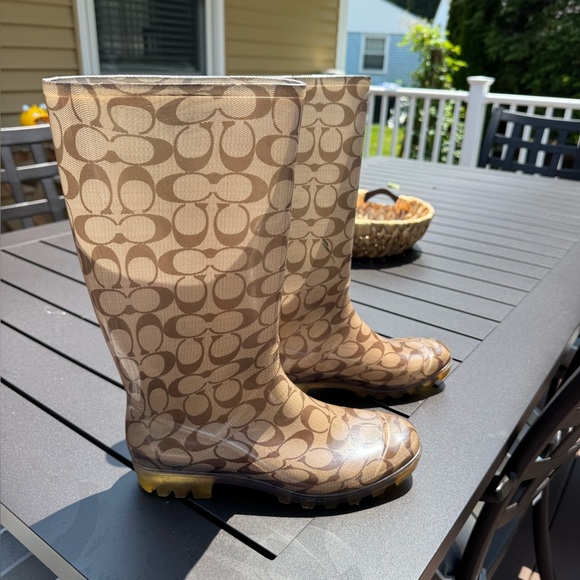 Coach Beige Signature Pattern Rain Boots - Picture 1 of 8